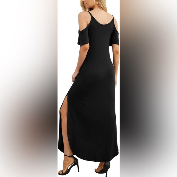 Cold Shoulder Maxi Split Dress w/ Pockets - Picture 4 of 9